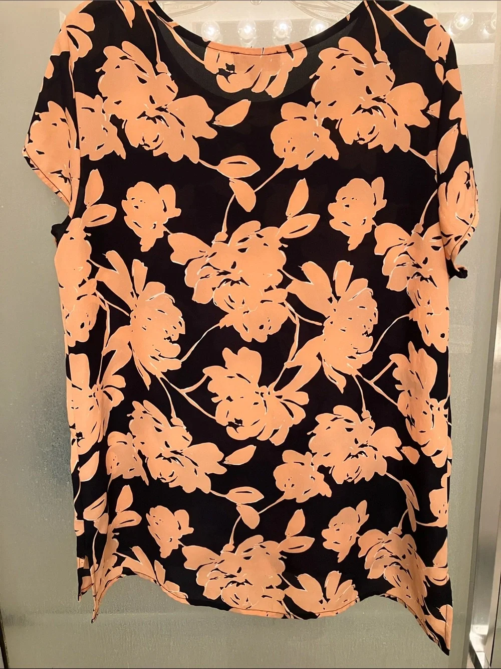 The Limited Black Top with Peach Floral Print Short Sleeve - Picture 4 of 4